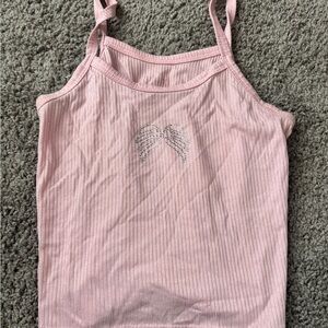 Pink Ribbed Tank Top with Rhinestone Detail